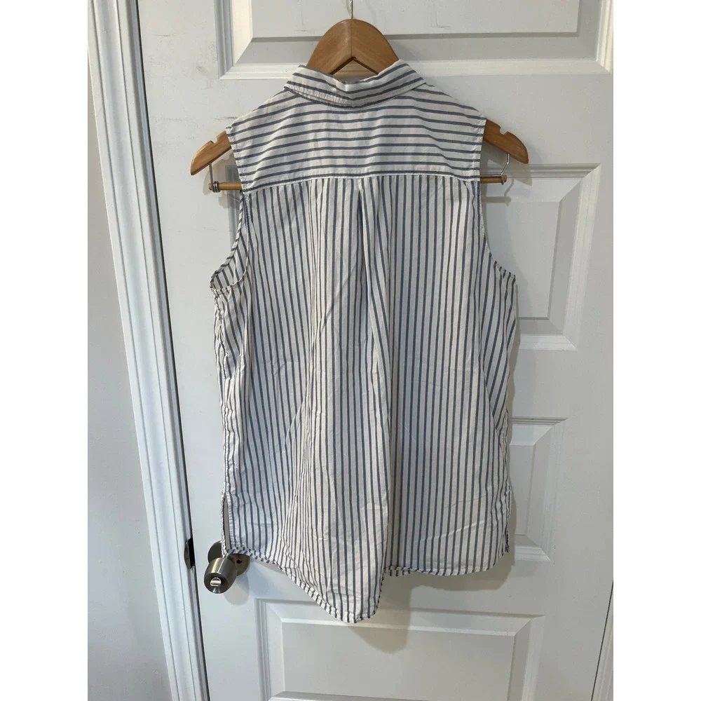 Levis Womens Blue White Striped Sleeveless Button Down Shirt Large